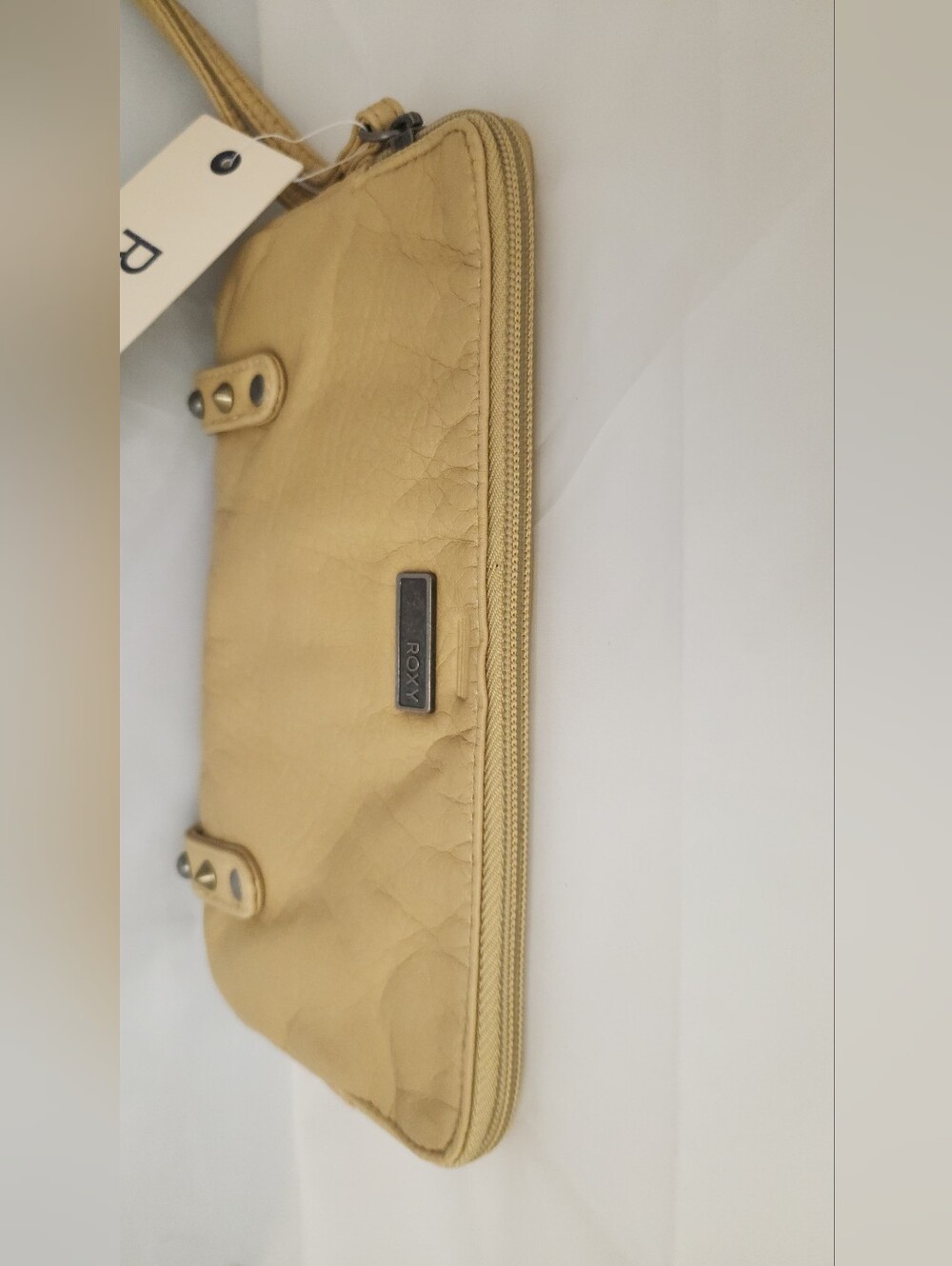 Roxy Beige Tan Wristlet Clutch with Stud Accents - Picture 6 of 9